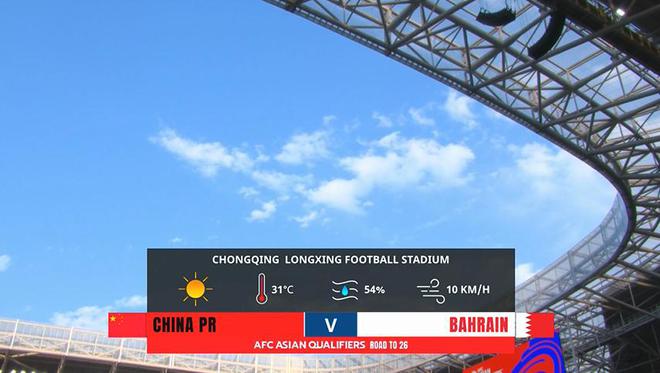 正值盛夏！國(guó)足主場(chǎng)重慶龍興足球場(chǎng)氣溫31℃，濕度54%
