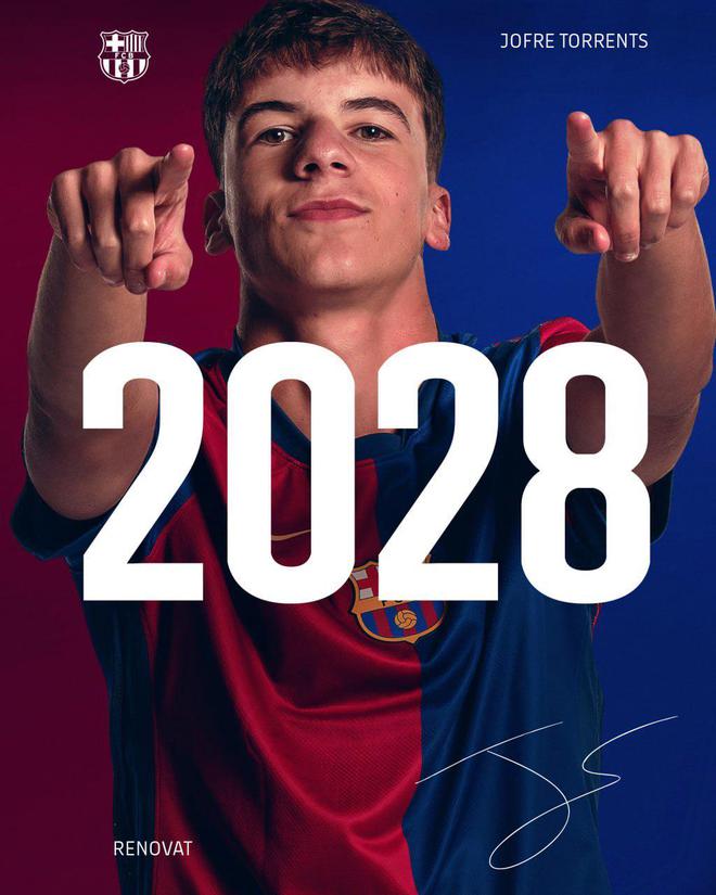 巴薩與二隊(duì)左后衛(wèi)喬弗雷續(xù)約至2028年，曾在青年歐冠單場(chǎng)上演9次過人