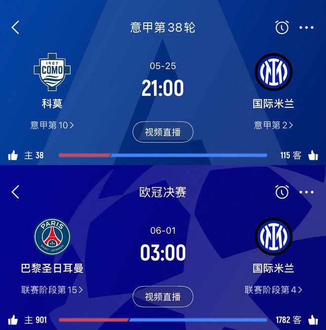 國(guó)米成歐洲焦點(diǎn)五大聯(lián)賽已產(chǎn)生4個(gè)冠軍，意甲&歐冠冠軍仍未定