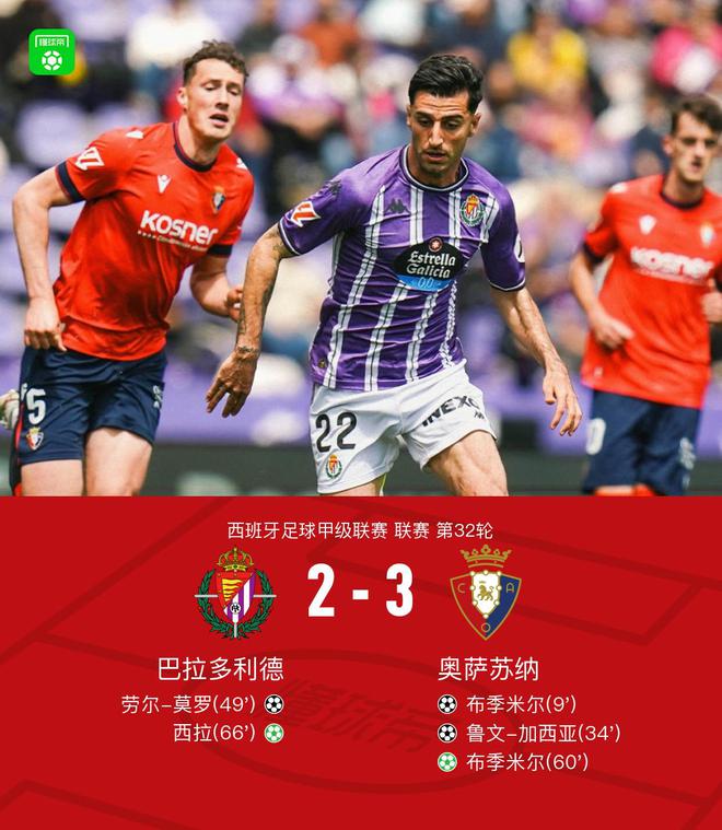 奧薩蘇納客場3-2巴拉多利德，布季米爾雙響，魯文-加西亞傳射