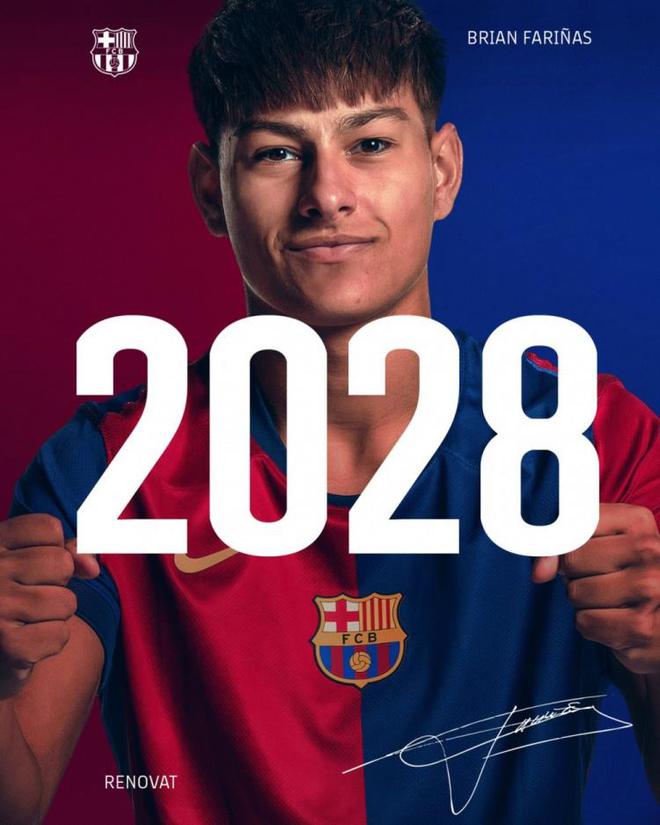 巴薩官方：俱樂部與19歲西班牙中場布萊恩-法里納斯續約至2028年