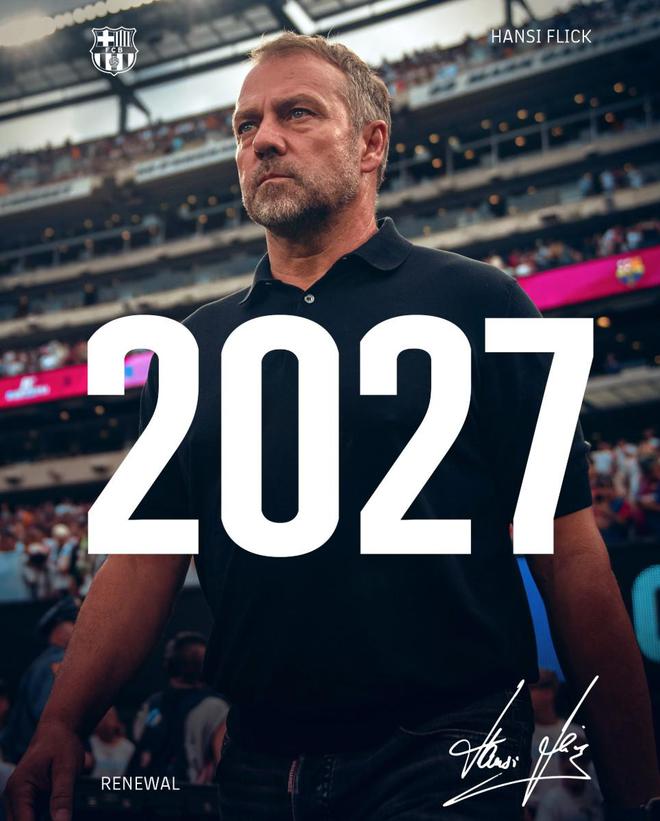 官方：弗里克与巴萨续约1年，合同将延续到2027年