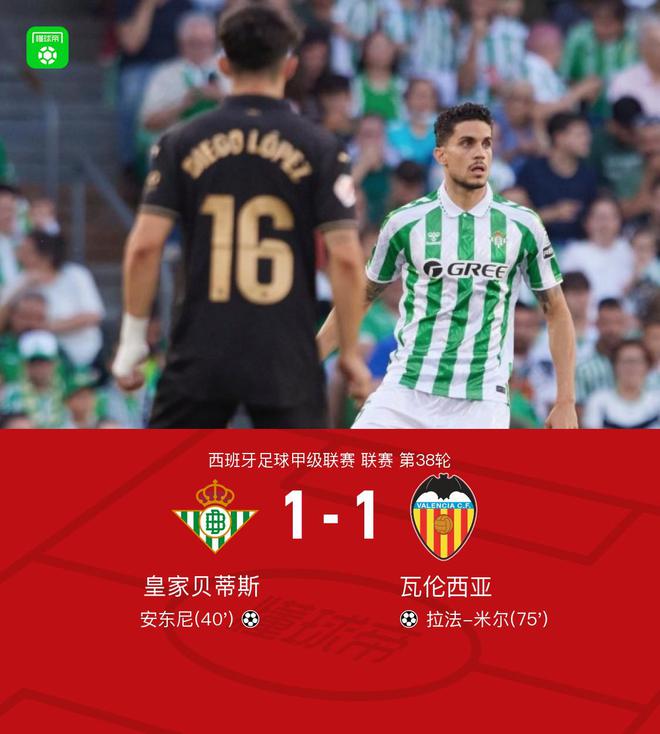 貝蒂斯1-1瓦倫西亞，安東尼破門(mén)，拉法-米爾扳平