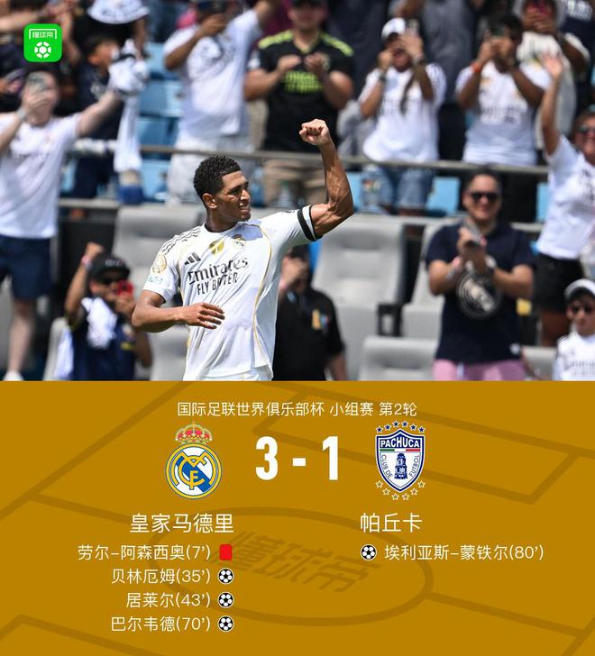 十人皇马3-1帕丘卡，贝林厄姆、巴尔韦德破门，阿森西奥染红