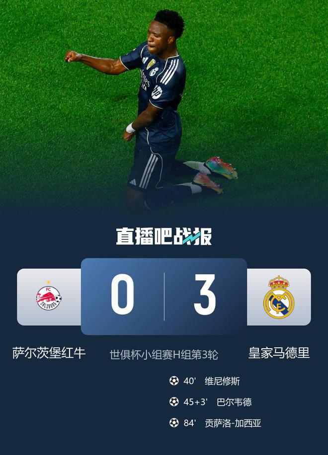 將戰(zhàn)尤文！皇馬3-0薩爾茨堡頭名出線(xiàn) 維尼修斯傳射巴爾韋德破門(mén)