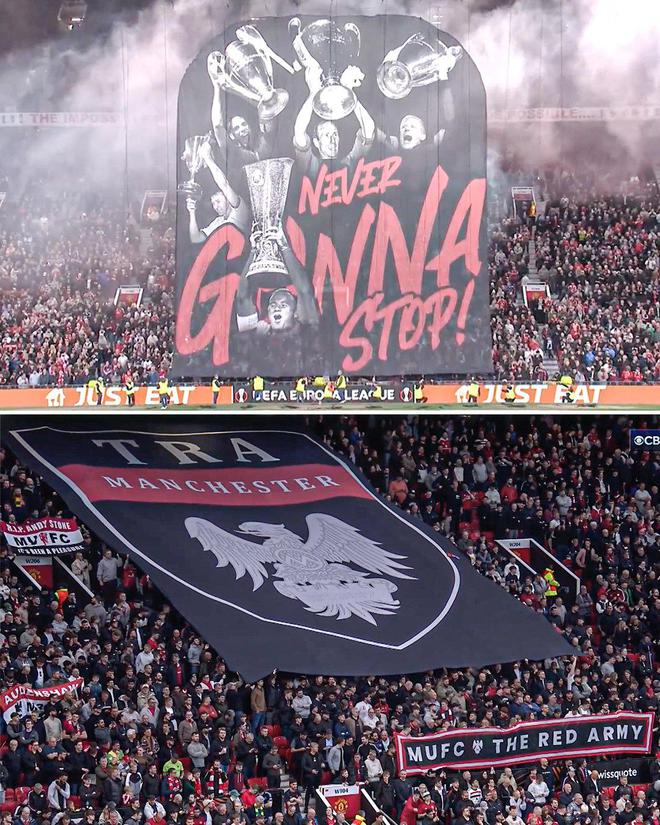 助威红魔！曼联主场晒欧战夺冠TIFO：我们永不止步