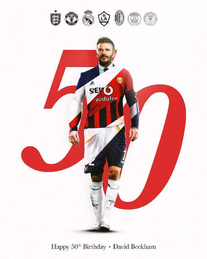 曼聯(lián)官方為貝克漢姆送上50歲生日祝福：弧線劃過天空，閃耀奪目