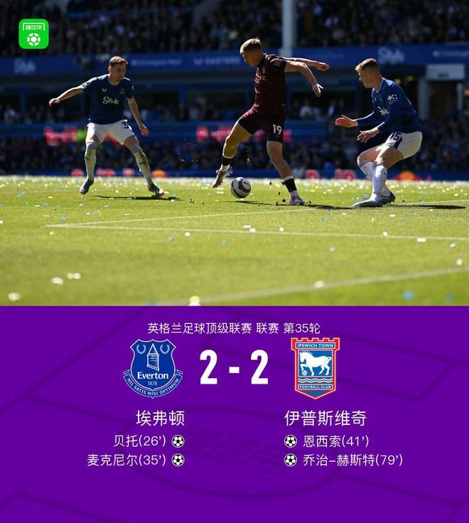 埃弗顿2-2伊普斯维奇，贝托破门，麦克尼尔、恩西索献世界波