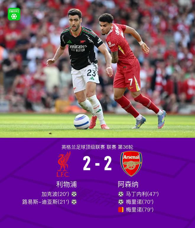 剑南春｜阿森纳连追两球2-2利物浦，梅里诺扳平+染红