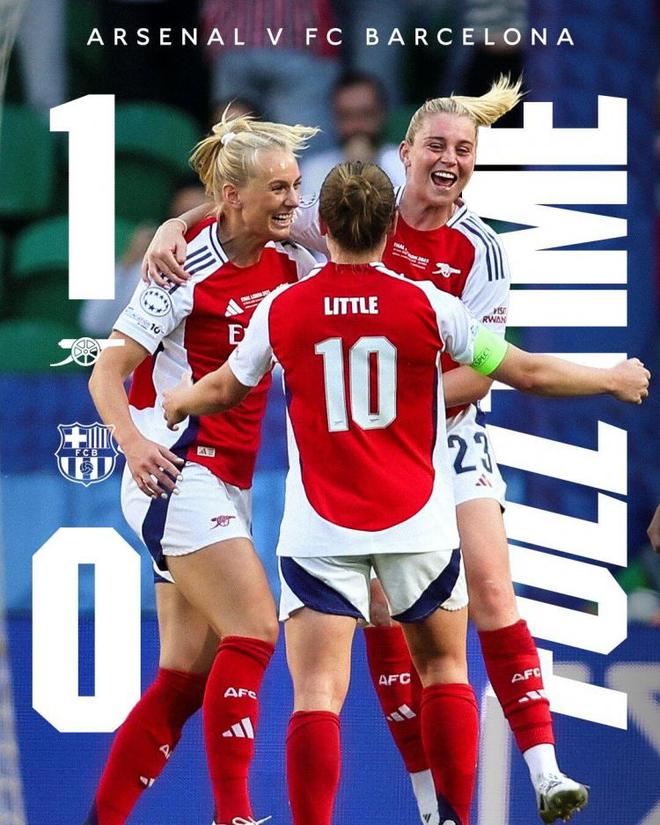 阿森纳女足1-0巴萨时隔18年夺冠！巴萨女足无缘三连冠 斯蒂娜制胜