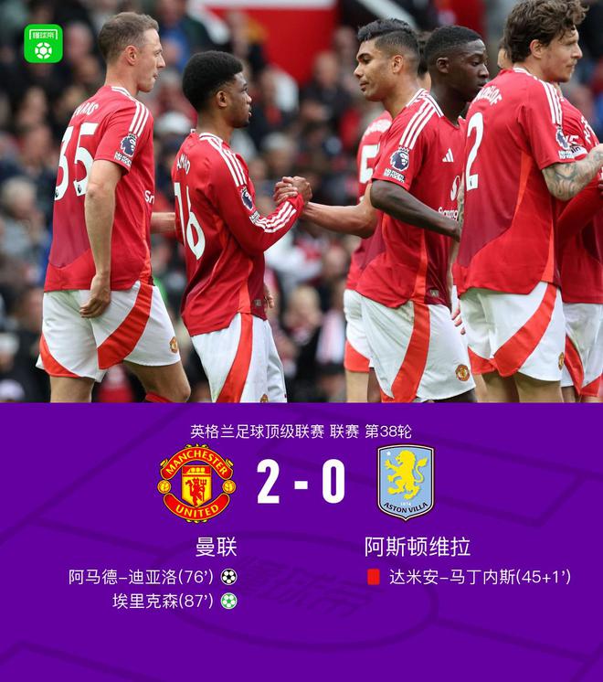 劍南春｜曼聯(lián)2-0阻十人維拉進(jìn)軍歐冠，大馬丁直紅，埃里克森點(diǎn)射