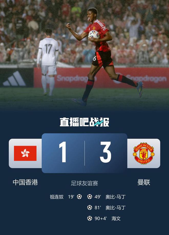 贏了！曼聯3-1逆轉中國香港 17歲奧比-馬丁替補雙響霍伊倫失良機