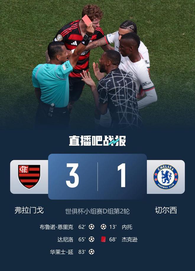 世俱杯-切爾西1-3遭弗拉門戈3分鐘2球逆轉(zhuǎn) 杰克遜替補(bǔ)僅4分鐘染紅