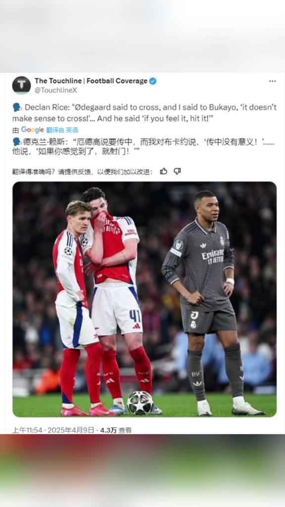赖斯：厄德高说要传中，我说传中没有意义