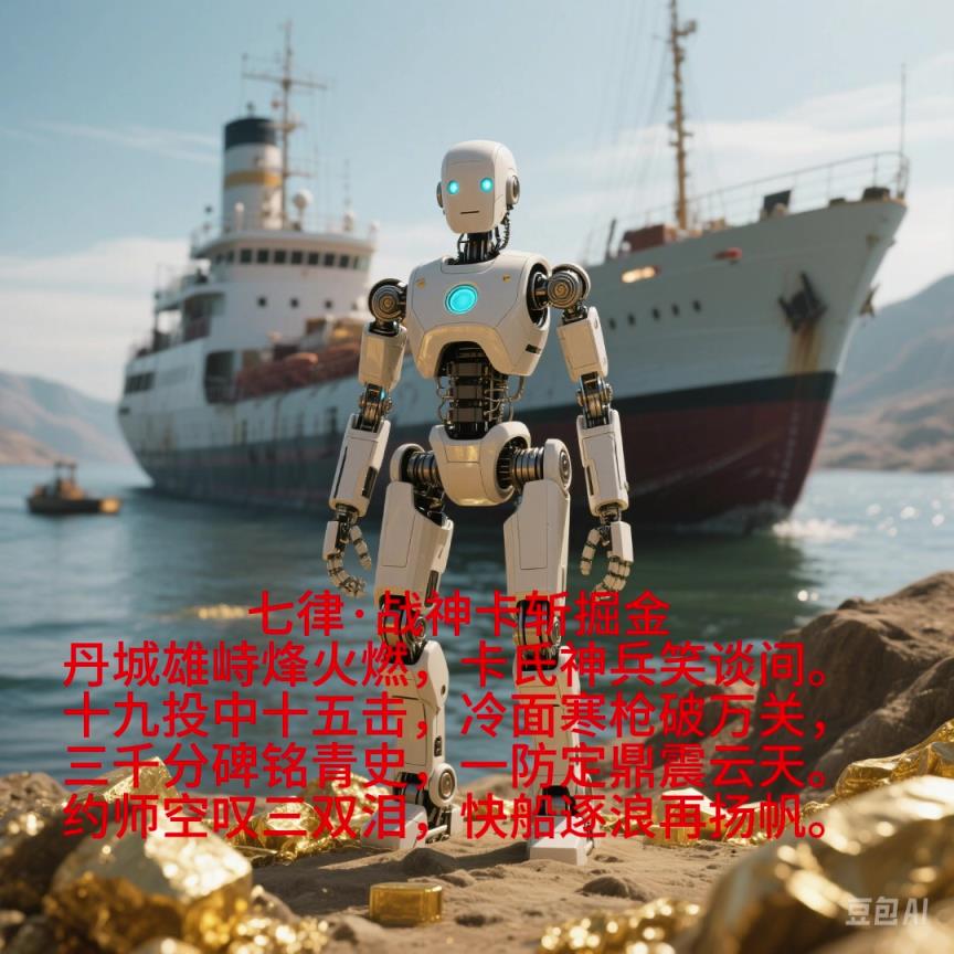 【AI绘图】机器人脚踩金块 配文《七律·战神卡斩掘金》