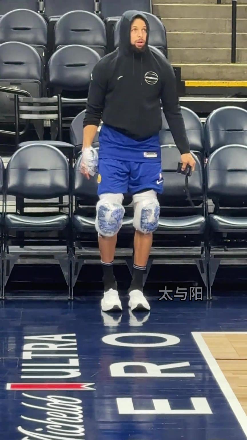 庫(kù)里熱完身也纏了太多冰袋了吧
