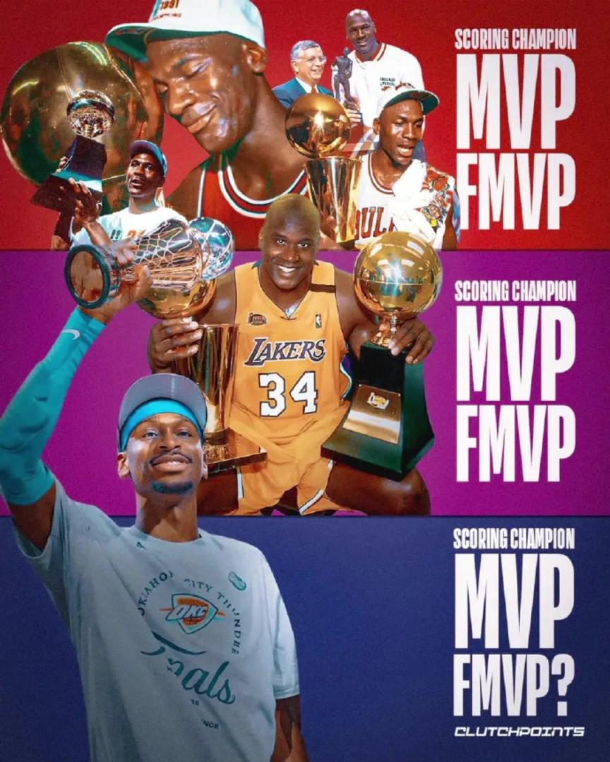 单赛季包揽MVP+得分王+FMVP？历史仅有两人做到，亚历山大会成为第3个吗？