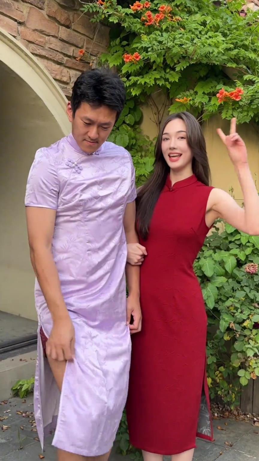 哦豁！孟雅芳带着男友杨政同穿旗袍祝各位高考学子旗开得胜