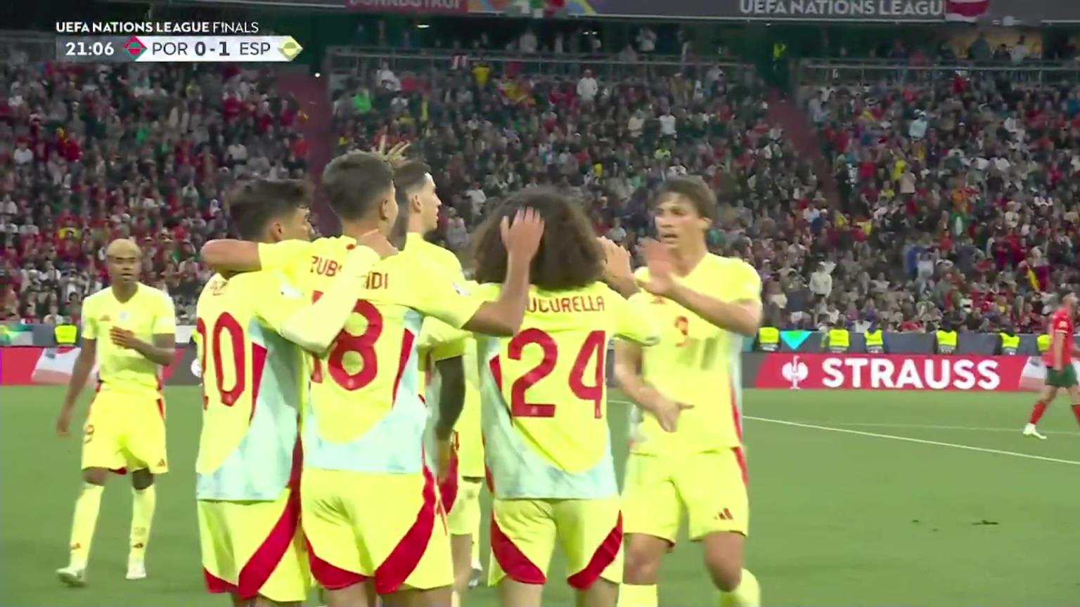 西班牙1-0领先！葡萄牙门前解围失误，祖比门迪破门
