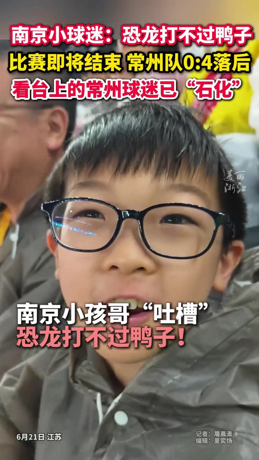 南京小孩哥观看常州VS南京，兴奋“吐槽 ”，恐龙打不过鸭子