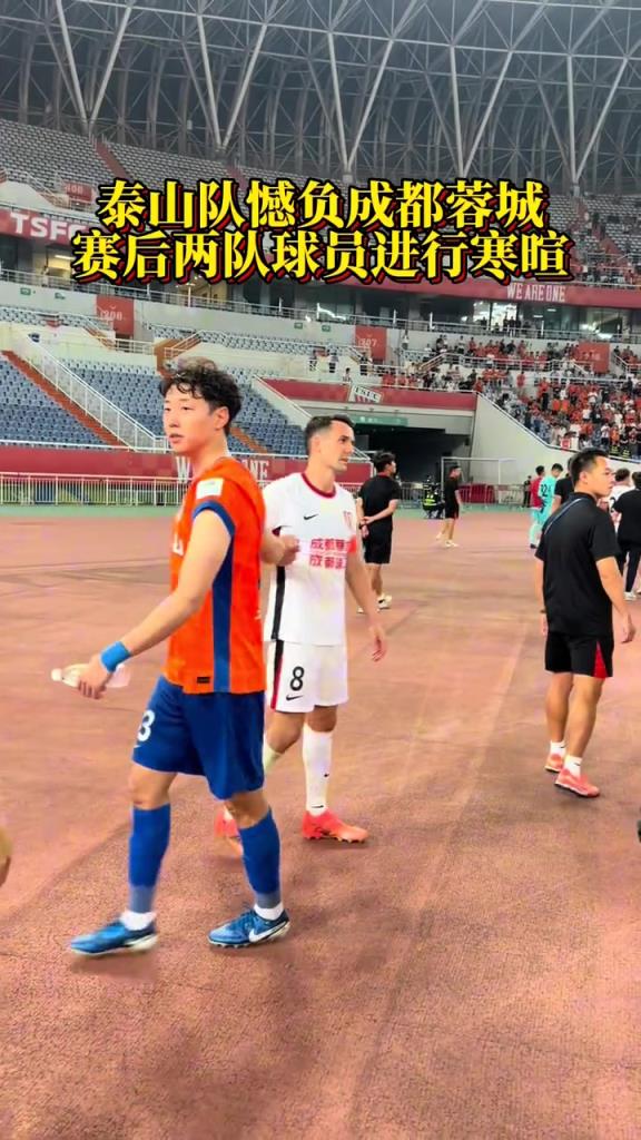 泰山隊憾負成都蓉城，賽后兩隊球員進行寒暄